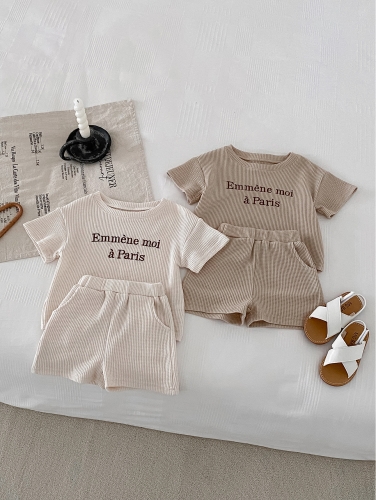 Ins In New Summer Infant Baby Unisex Alphabet Design Tops With Shorts Sets Wholesale