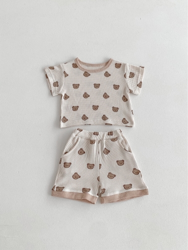 Ins New Arrivals Infant Baby Girls Little Bear Head Around Tops With Shorts Sets Wholesale