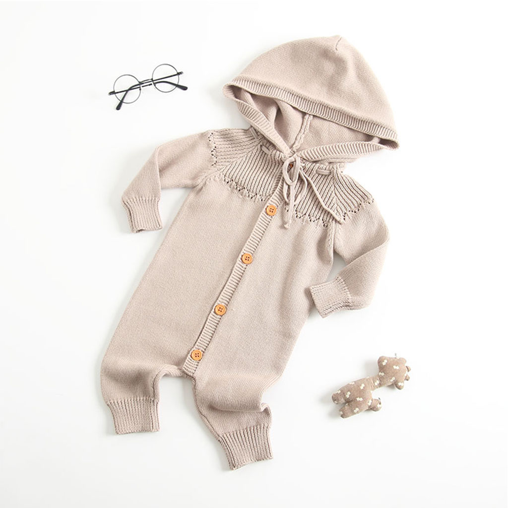 Long sleeve knitting jumpsuits with hat for baby girl