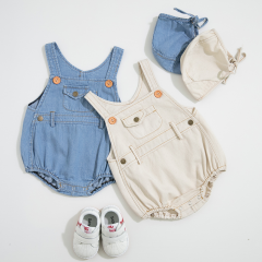 2-piece cowboy overalls jumpsuit in summer with hat