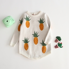 wholesale pineapple pattern round collar knitting sweater romper