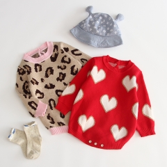 heart pattern round-collar sweater overall jumpsuits for 0-2 years baby