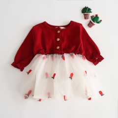 net yarn splicing stylish long-sleeve dress for baby girl 0-2 years old