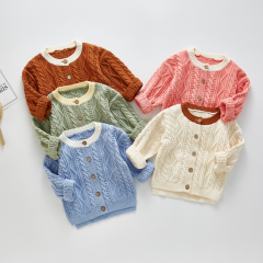 long-sleeve twist design knitting sweater coat for baby girl & boy wholesale