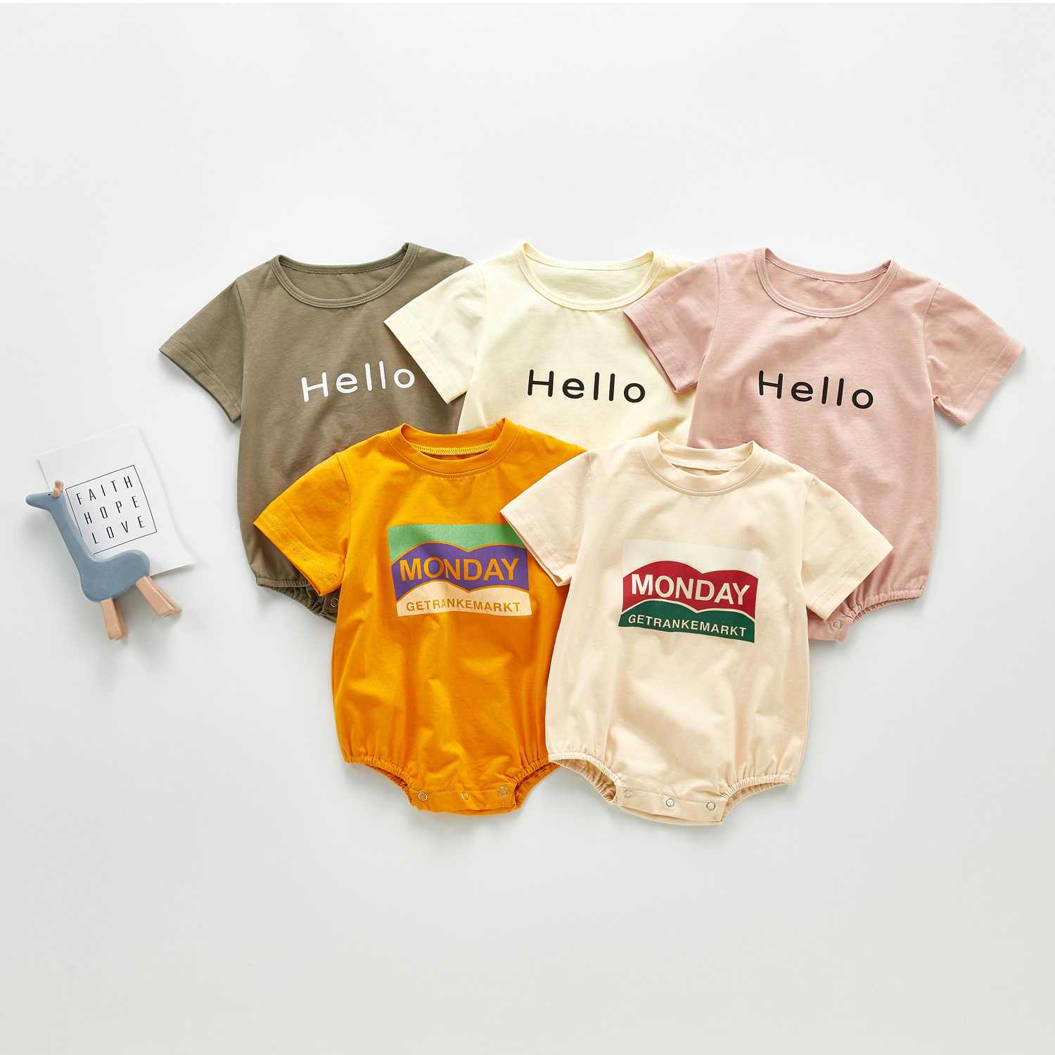 Hello Monday Boy Bodysuit Newborn Baby Boy Short Sleeve Letter Print