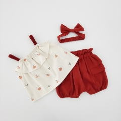 2020 summer ins baby pumpkin sleeveless strap top+pants+headband for baby girl three-piece outfit suits Wholesale