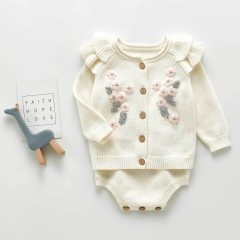 2020 Infants and Toddlers 3-6-9 Months Baby Set Flower Jacket Strap Romper Two-piece Set Wholesale