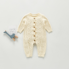 ins hot-selling infant baby boy & girl long romper pure cotton woolen one-piece twist romper wholesale