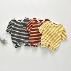 Kids Long Sleeve Knitted 100% Cotton Pajama Baby Girl Striped Rompers Wholesale