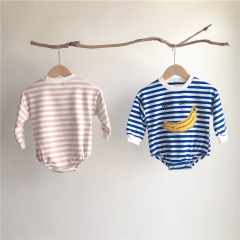 bulk wholesale autumn winter wear cute embroidery stripe soft baby cotton romper