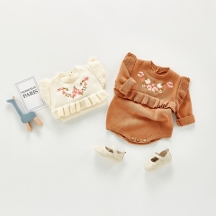 Spring Autumn Knitting cotton baby girl embroidery romper jumpsuit kids cute clothing baby long sleeve clothes wholesale