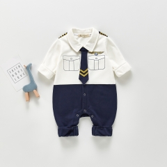 New Arrival Baby Boy Cotton Long Sleeve Uniform Rompers Wholesale