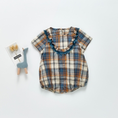 short sleeve hot sale grid printing 2021 new toddler baby girl clothes romper wholesale