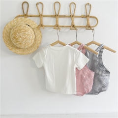 2-piece grid pants + solid top for summer wholesale