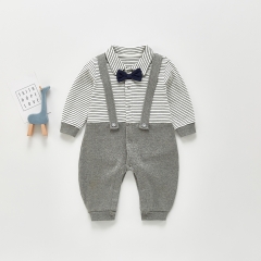 baby boy false condole belt strip print sytle gentelmen romper in autumn spring winter wholesale