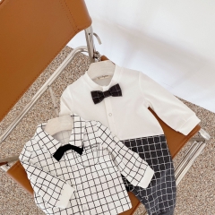 2021 ins baby boy gentlemen sets grid coat+ white romper wholesale