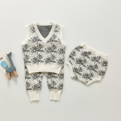 2021 new arrival autumn sleeveless floral print knit outer wear+short pants+long pants wholesale