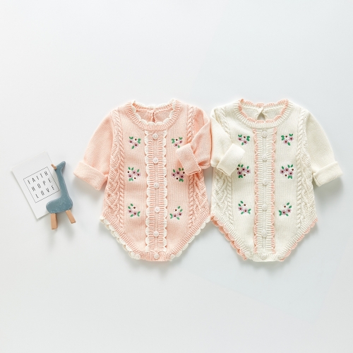 Baby Girl Embroidery Flower Pattern Knit Romper Wholesale