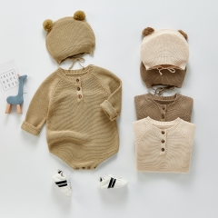 Baby Unisex Solid Knit Bodysuit With Hat Wholesale