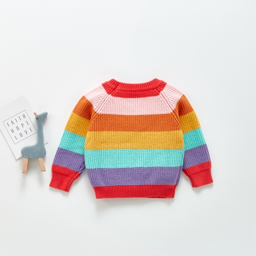 Baby Unisex Rainbow Striped Collared Cropped Knit Tee Wholesale