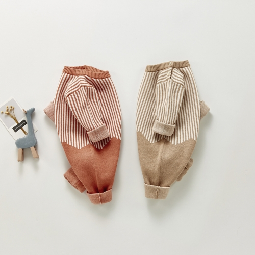 Baby Unisex Vertical Bar Contrast Solid Color Knit Bodysuit Wholesale