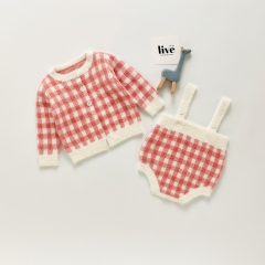 Baby Girl Jacquard Lattice Knit Coat With Romper Wholesale