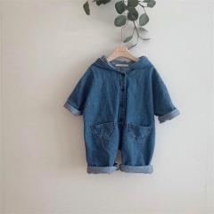 Hot Sale Baby Unisex Blue Denim Cotton Jumpsuit Baby Spring Autumn Wholesale