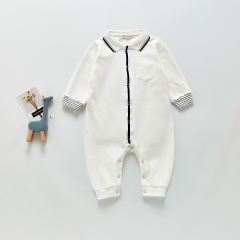 Baby Boy Lapel Collar Drawstring Sleeves Long Jumpsuit Wholesale