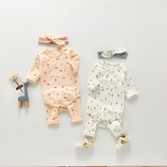 Baby Girl Floral Print Romper Combo Long Pants Sets Wholesale