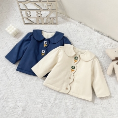 Baby Girl Floral Embroidery Doll Collar Velvet-in Winter Coat Wholesale