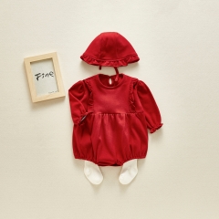 Baby Girl New Year Wine Red Romper Combo Hat in Sets Wholesale