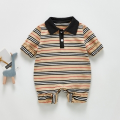 Infant baby boy Strips Lapel Collar Long Jumpsuit Wholesale
