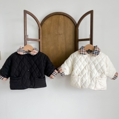Baby Unisex Grid-in Combo Diamond Design Velvet-in Coat In Winter Wholesale