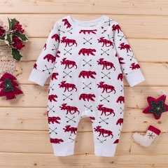 Baby Unisex Cartoon Elk Print Christmas Outfit Wearing Clothes Wholesale