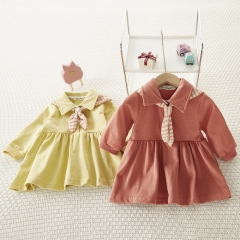 Baby Girl Long-sleeve Navy Collar Comfy & Breathable Solid Dress Wholesale