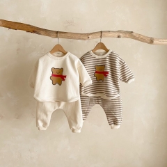 Baby Unisex Bear Print Long Sleeve Round Collar Sets In Spring Wholesale