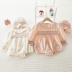 Baby Girl Solid Romper with Hat 2-pieces In Spring & Autumn Outfit Wearing Wholesale