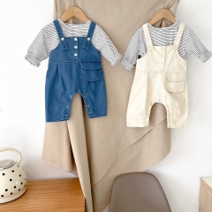 Baby Unisex Strips Tops Combo Cowboy Overalls In Sets Wholesale