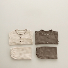 Baby Unisex Dot Print Round Collar Long-sleeve Pajamas Sets In Spring & Autumn Wholesale
