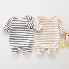 Baby Boy Strips Round Collar Long-sleeved Jumpsuit Wholesale