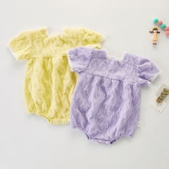 Baby Girl Solid Candy Color Square Collar Short-sleeved Romper Wholesale