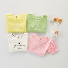 Baby Girl Short-sleeved Candy Color You Make Me Happy Letter Design Shirt Wholesale