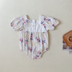 Baby Girl Floral Print Short Sleeved Square Collar Romper Wholesale