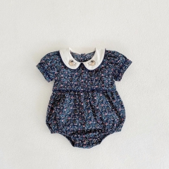 2022 Summer Infant baby romper embroidered breathable one-piece clothes with doll collar female baby flying sleeve flower wholesale