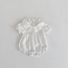 2022 baby clothes babies' cotton short-sleeved triangle clothes clothes for baby girls sleeve lace wrap fart puff sleeve romper wholesale