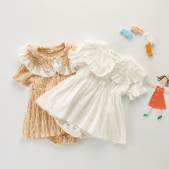 Baby Girl Solid Lovely Collar Short-sleeved Dress Romper Wholesale