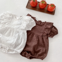 2022 baby summer romper Ancient style baby girls white brown summer gauze short sleeve coil buckle girl baby bag fart wholesale