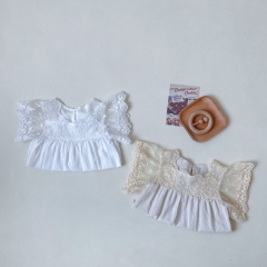 Baby Girl Solid Square Collar Lace Short-sleeved Onesies Wholesale