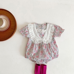 Baby Girl Floral Print Ruffles Collar Short-sleeved Onesies Wholesale