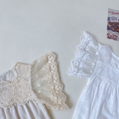 Baby Girl Solid Square Collar Lace Short-sleeved Onesies Wholesale